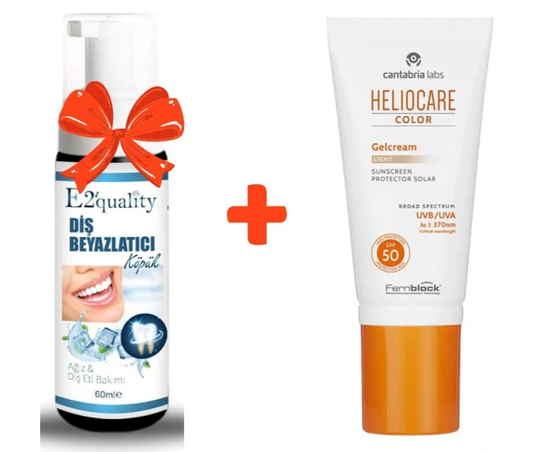 E2'quality Diş Beyazlatıcı Köpük + Heliocare Color Spf 50 Jel Light 50 ML Renkli Güneş Kremi ürün görseli