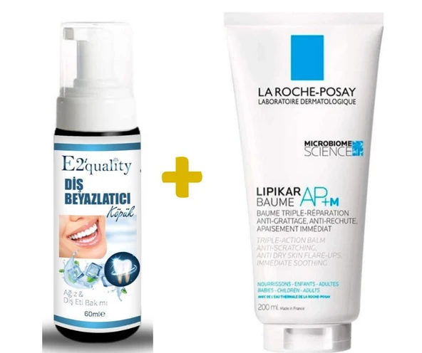 E2'quality Diş Beyazlatıcı Köpük + La Roche Posay Lipikar Baume AP+M 200 ML Kuru Ciltler İçin Nemlendirici Bakım Kremi ürün görseli