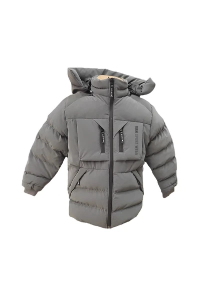 Erkek Çocuk İçi Peluş Astarlı Çıkarılabilir Kapüşonlu Su Geçirmez Mont 2042 - 4