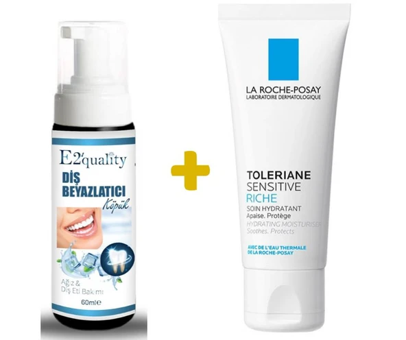 E2'quality Diş Beyazlatıcı Köpük + La Roche Posay Toleriane Sensitive Riche 40 ml Hassas Ciltler İçin Yatıştırıcı Bakım Kremi ürün görseli