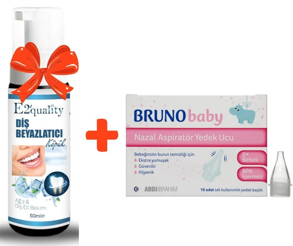E2'quality Diş Beyazlatıcı Köpük + Bruno Baby Nazal Aspiratör Yedek Ucu 10 Adet ürün görseli