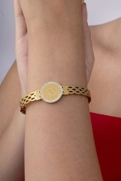 Reşat Altın Modeli Altın Kaplama Kadın Çelik Kelepçe Bileklik