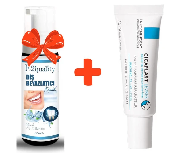 E2'quality Diş Beyazlatıcı Köpük + La Roche Posay Cicaplast Levres 7,5 ML Yatıştırıcı Dudak Kremi ürün görseli 1