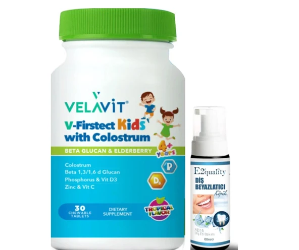 Velavit V-Firstect Kids with Colostrum Takviye Edici Gıda 30 Kapsül- Diş Beyazlatıcı Köpük Hediye ürün görseli 1