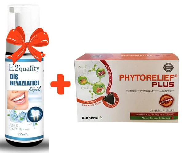 E2'quality Diş Beyazlatıcı Köpük + Alchem Phytorelief Plus Takviye Edici Gıda 30 Pastil ürün görseli