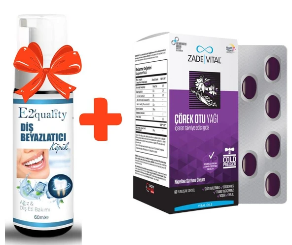 E2'quality Diş Beyazlatıcı Köpük + Zade Vital Çörek Otu Yağı Blister 60 Kapsül ürün görseli 1