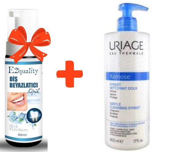 E2'quality Diş Beyazlatıcı Köpük + Uriage Xemose Syndet Nettoyant Doux 500 ML Kuru Ciltler için Temizleyici ürün görseli 1