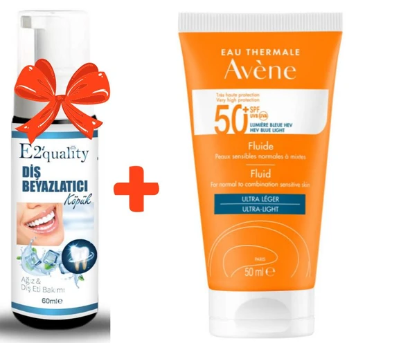 E2'quality Diş Beyazlatıcı Köpük + Avene Solaire SPF50+ Fluid Ultra Light 50 ml ürün görseli