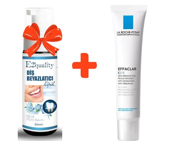 E2'quality Diş Beyazlatıcı Köpük + La Roche Posay Effaclar K 40 ML Yağlı Ciltler İçin Siyah Nokta Karşıtı Nemlendirici Bakım Kremi ürün görseli 1