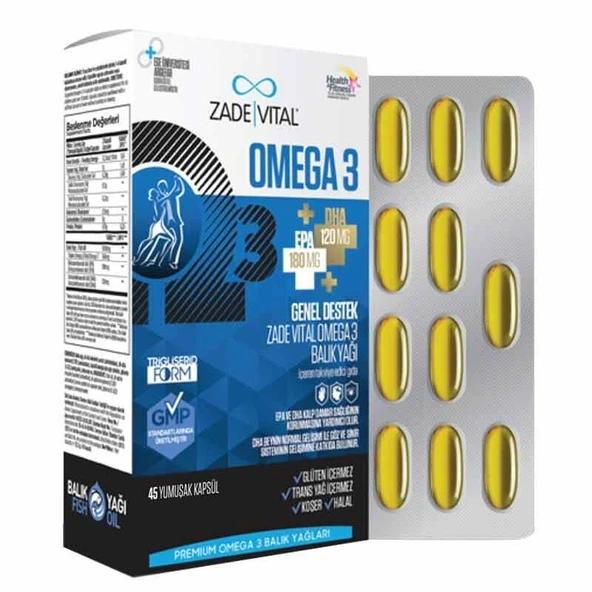 Zade Vital Premium Omega 3 Balık Yağı Genel Destek 45 Kapsül -  Diş Beyazlatıcı Köpük Hediye ürün görseli 1