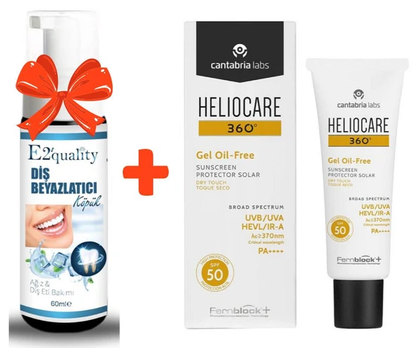 E2'quality Diş Beyazlatıcı Köpük + Heliocare 360 Gel Oil Free Spf 50 50 ML Yağsız Güneş Kremi ürün görseli