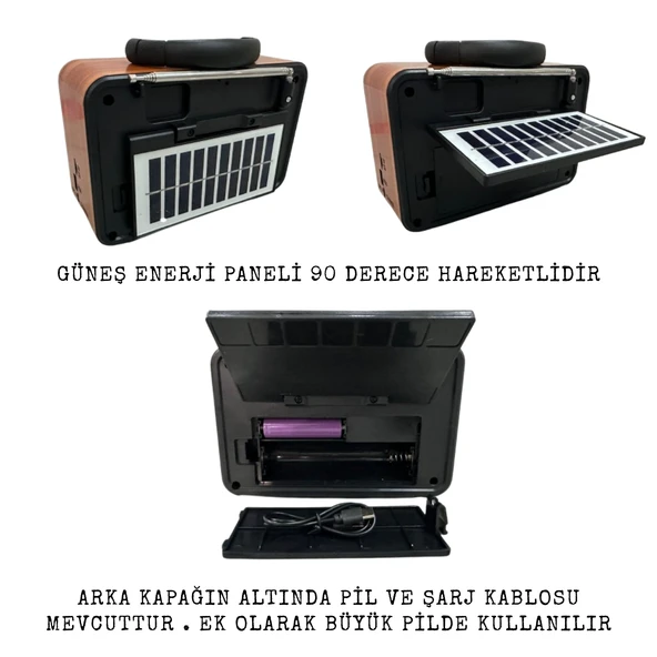 RT708 Retro Radyo Bluetooth Hoparlör  Solar Güneş Enerjili Şarjli - Resim 3