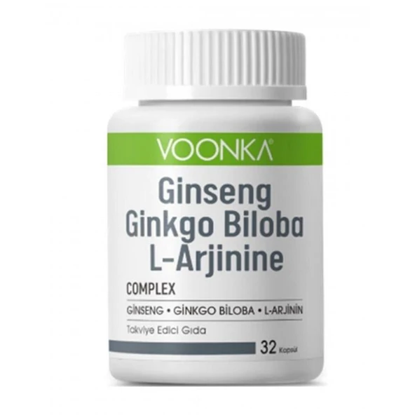 Voonka Ginseng, Ginkgo ve L-Arjinin İçeren Takviye Edici Gıda 32 kapsül ürün görseli