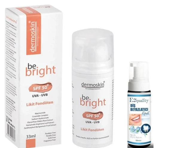Dermoskin Be Bright SPF50+ Likit Fondöten 33ml - Light - Diş Beyazlatıcı Köpük Hediye ürün görseli