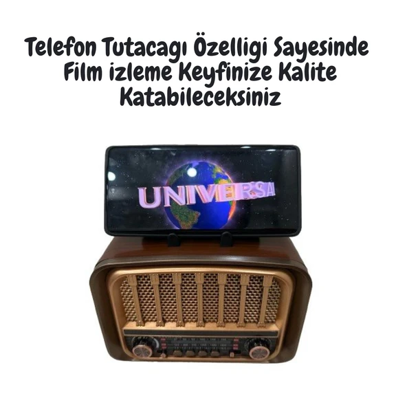 RT676 Retro Radyo Bluetooth Hoparlör USB/SD Kart Girişli, 3 Bant Radyo Alıcılı, Taşınabilir Şarjlı Nostaljik Radyo - Resim 3