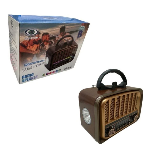 RT676 Retro Radyo Bluetooth Hoparlör USB/SD Kart Girişli, 3 Bant Radyo Alıcılı, Taşınabilir Şarjlı Nostaljik Radyo ürün görseli