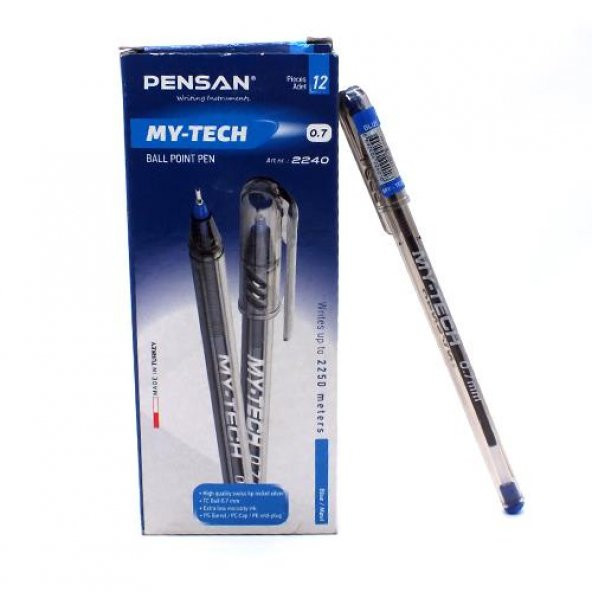Tükenmez Kalem Mavi Renk 12 Adet 0.7mm Pensan My-Tech Tükenmez Kalem 0.7mm Mavi 12 Adet Pensan 2240