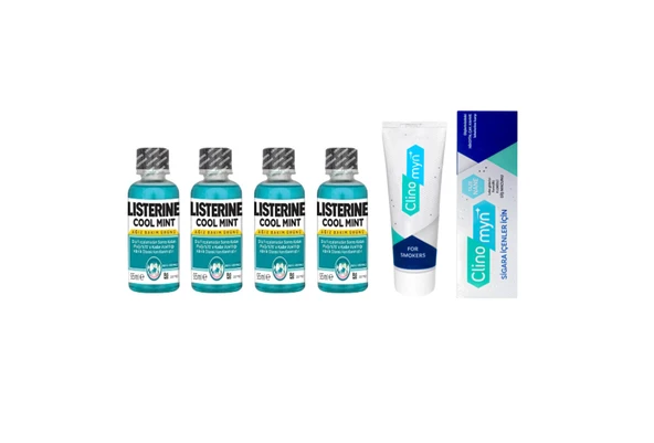 Listerine Cool Mint Ağız Gargarası 95 ml X4 Adet  + Sigara Kullanıcıları İçin Özel Diş Macunu Seti