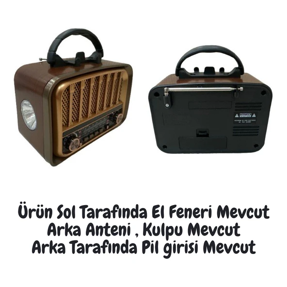 RT676 Retro Radyo Bluetooth Hoparlör USB/SD Kart Girişli, 3 Bant Radyo Alıcılı, Taşınabilir Şarjlı Nostaljik Radyo - Resim 2