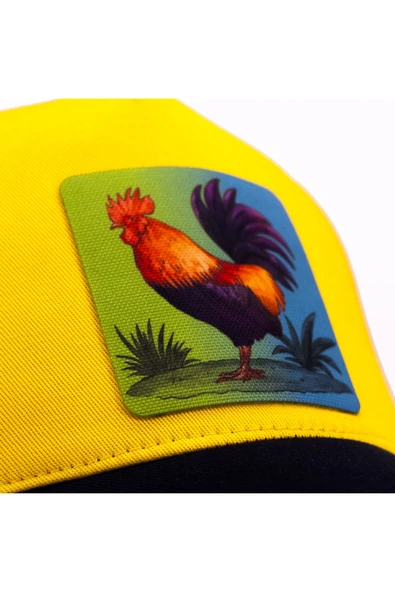 Horoz Figürlü Hayvan Desenli Sarı Beyzbol Şapka Unisex - 3