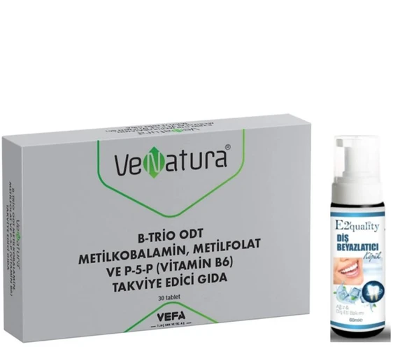 VeNatura B-Trio ODT Metilkobalamin, Metilfolat ve P-5-P Takviye Edici Gıda 30 Tablet  - Diş Beyazlatıcı Köpük Hediye ürün görseli 1