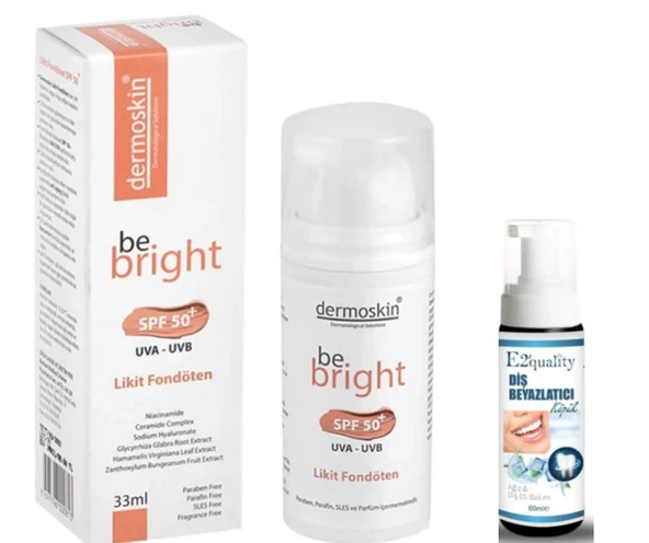 Dermoskin Be Bright Spf50+ Likit Fondöten 33 ml - Medium - Diş Beyazlatıcı Köpük Hediye ürün görseli 1