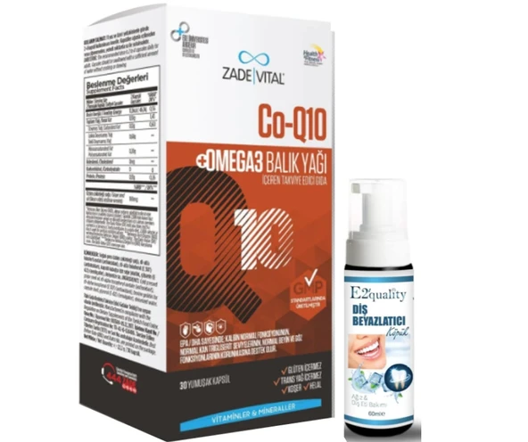 Zade Vital Co-Q10 Omega3 Balık Yağı İçeren Takviye Edici Gıda 30 Kapsül - Diş Beyazlatıcı Köpük Hediye ürün görseli 1