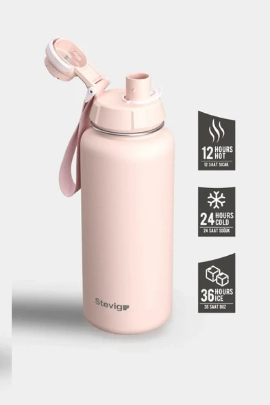 Stevig ST-219 1 Hand Leak-Proof Sızdırmaz Çelik Termos 1000ML Ice Pink
