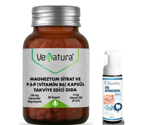 VeNatura Magnezyum Sitrat ve P5P (Vitamin B6) 90 Kapsül  - Diş Beyazlatıcı Köpük Hediye ürün görseli 1