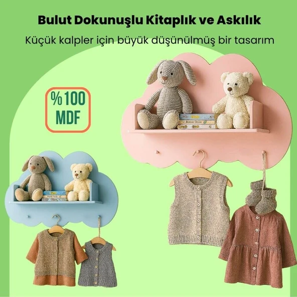 Bulut Desenli Askılık Kitaplık %100 MDF ürün görseli 1