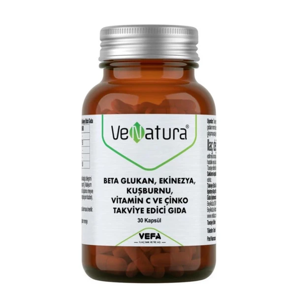VeNatura Beta Glukan, Ekinezya, Kuşburnu, Vitamin C ve Çinko 30 Kapsül ürün görseli 1
