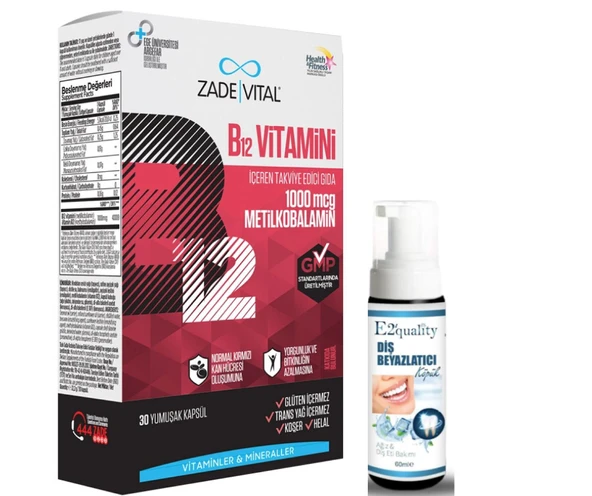 Zade Vital Vitamin B12 30 Yumuşak Kapsül - Diş Beyazlatıcı Köpük Hediye ürün görseli 1