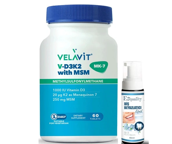 Velavit V-D3K2 With MSM 60 Tablet- Diş Beyazlatıcı Köpük Hediye ürün görseli 1