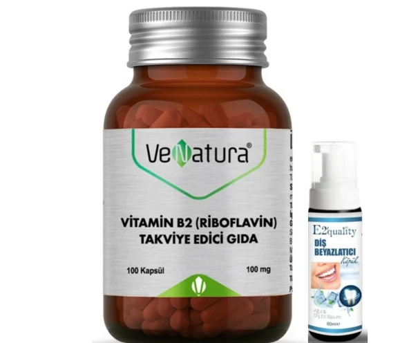 VeNatura Vitamin B2 (Riboflavin) Takviye Edici Gıda 100 kapsül  - Diş Beyazlatıcı Köpük Hediye ürün görseli 1