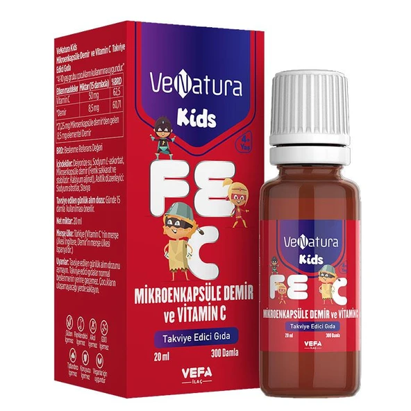 VeNatura Kids Mikroenkapsüle Demir ve Vitamin C Takviye Edici Gıda 20 ml ürün görseli