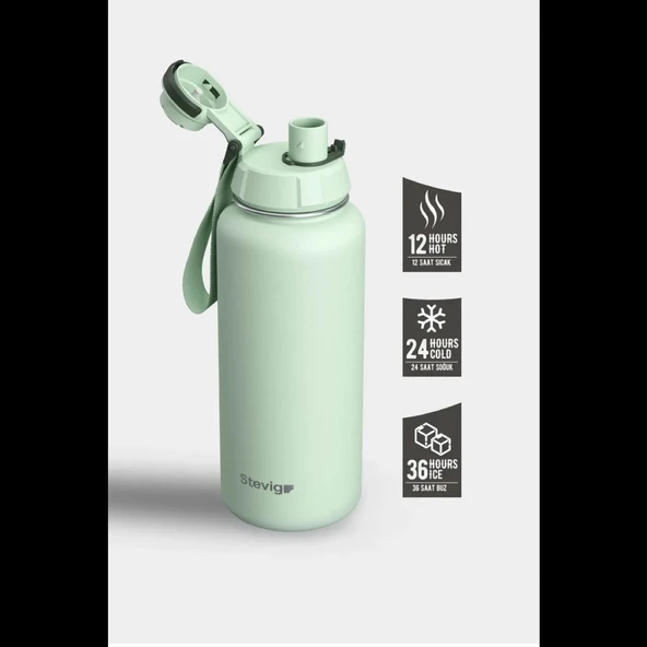 Stevig ST-218 1 Hand Leak-Proof Sızdırmaz Çelik Termos 1000ML Smoke Green - 2