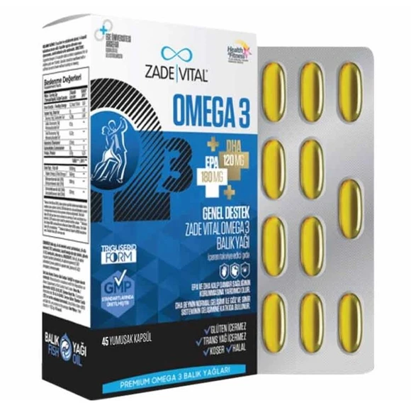 Zade Vital Premium Omega 3 Balık Yağı Genel Destek 45 Kapsül ürün görseli 1