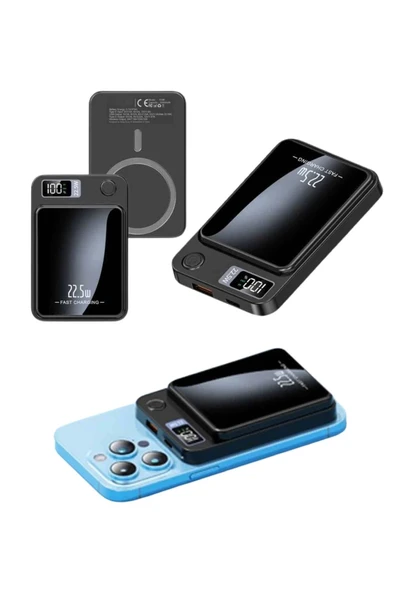 Taşınabilir Şarj Magsafe Powerbank 10.000 mAh Hızlı Şarj Led Göstergeli Kablosuz - Resim 3