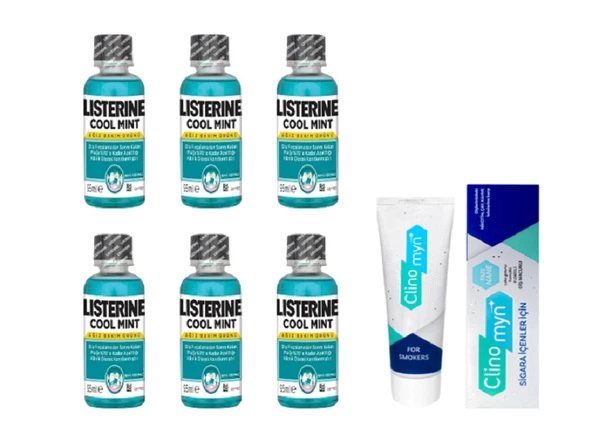 Listerine Cool Mint Ağız Gargarası 95 ml X6 Adet  + Sigara Kullanıcıları İçin Özel Diş Macunu Seti