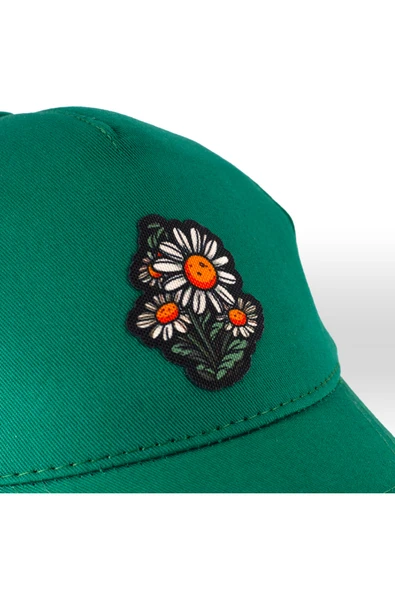 Çiçek Desenli Papatya Figürlü Yeşil Beyzbol Şapka Unisex - 2