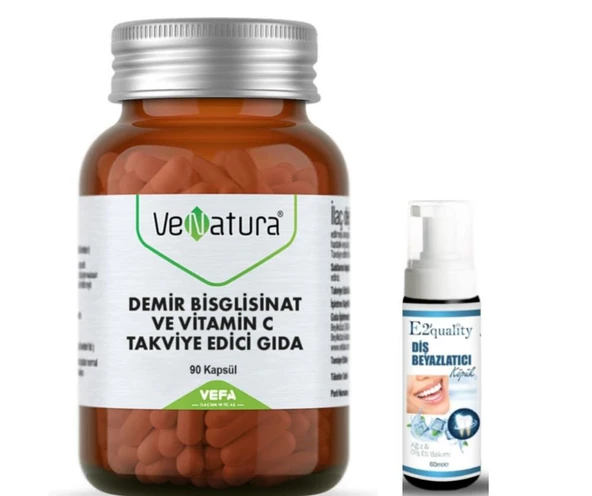 VeNatura Demir Bisglisinat ve Vitamin C 90 Kapsül - Diş Beyazlatıcı Köpük Hediye ürün görseli 1
