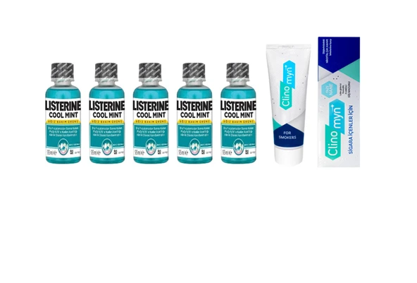 Listerine Cool Mint Ağız Gargarası 95 ml X4 Adet + Sigara Kullanıcıları İçin Özel Diş Macunu Seti