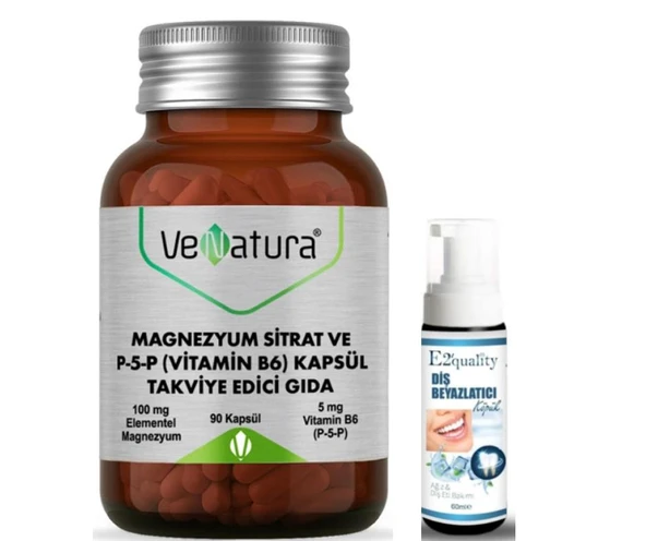 VeNatura Magnezyum Sitrat ve P5P (Vitamin B6) 90 Kapsül - Diş Beyazlatıcı Köpük Hediye ürün görseli 1