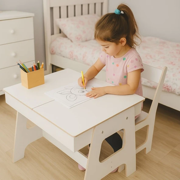 Çocuk Aktivite Masası- % 100 MDF - Üstün Kalite-  Açılabilir Masa + 1 Sandalye ürün görseli 1