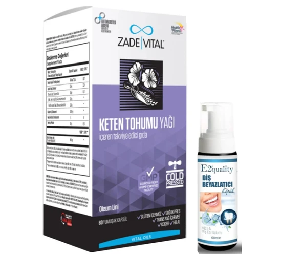 Zade Vital Keten Tohumu Yağı 625 mg 60 Kapsül- Diş Beyazlatıcı Köpük Hediye