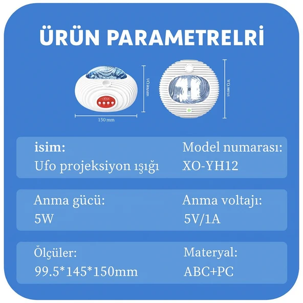 RGB Işık Efektli Ufo Tasarım Yıldızlı Gece Projektör Lamba  Bluetooth Hoparlörlü - 7