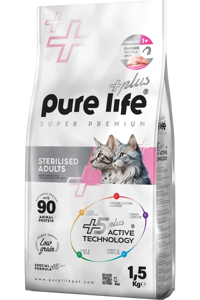 PureLife Plus Tavuklu Kısırlaştırılmış Yetişkin Kedi Maması 1.5 Kg
