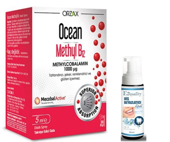 Orzax Ocean 500 µg Methyl B12 Sprey 5 ml -Diş Beyazlatıcı Köpük Hediye ürün görseli 1
