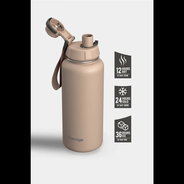 Stevig ST-217 1 Hand Leak-Proof Sızdırmaz Çelik Termos 1000ML Light Brown - 2