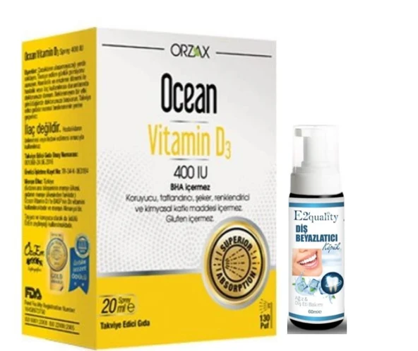 Orzax Ocean Vitamin D3 400 IU Sprey 20ml - Diş Beyazlatıcı Köpük Hediye